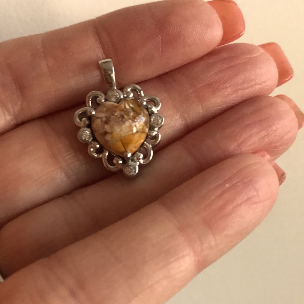 Sterling Silver Australian Jasper & White Topaz Heart Pendant - Picture 6 of 11
